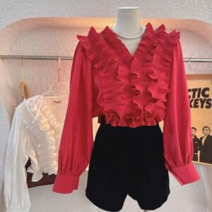 Alternative view of SET ÁO BÈO TAY DÀI+ QUẦN NHUNG-TRẮNG