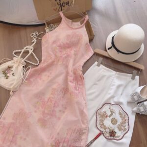 Alternative view of ÁO DÀI CỔ YẾM HỒNG