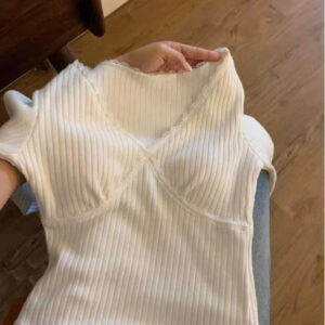 Áo Kiểu Cổ V Gân Tay Dài