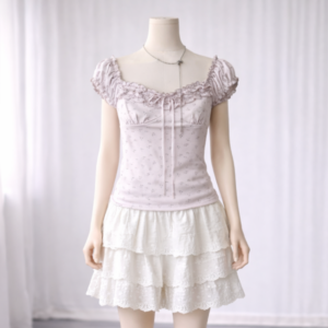 ÁO KIỂU HOA NHÍ TRỄ VAI NỮ TÍNH